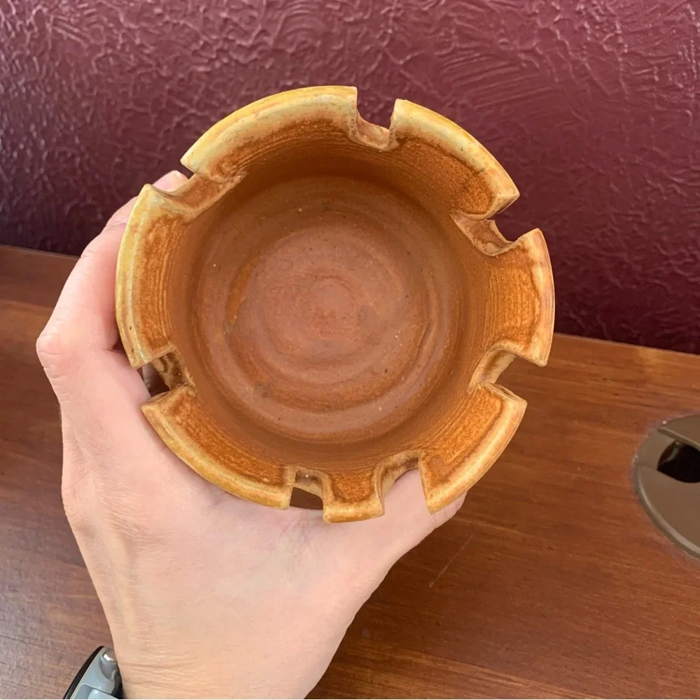 Abstract Studio art stoneware pottery Vessel candle holder signed